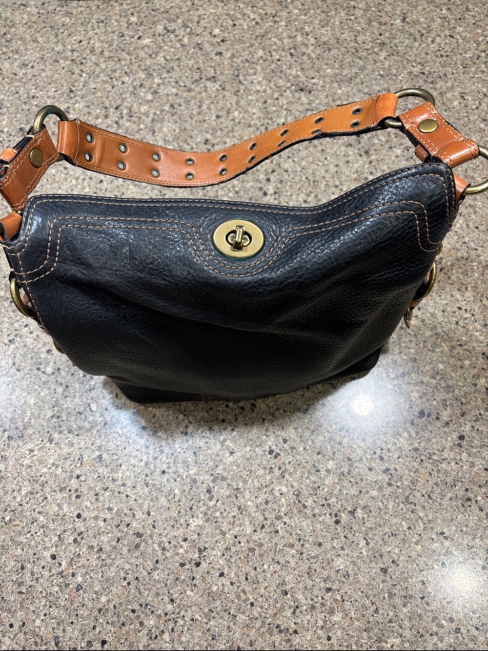 Coach Chelsea Classic Black Leather Hobo Bag with Tan Accents#10959 RARE - Picture 3 of 9